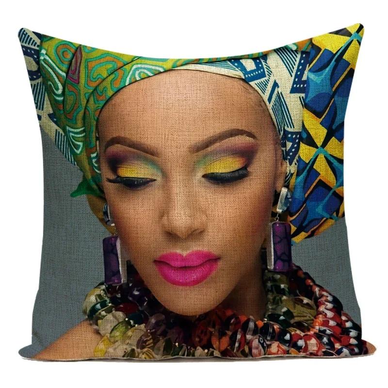 Fashion African Girl Lady Oil Painting Black Women Home Art Decoration Sofa Throw Pillow Case Polyester Cushion Cover