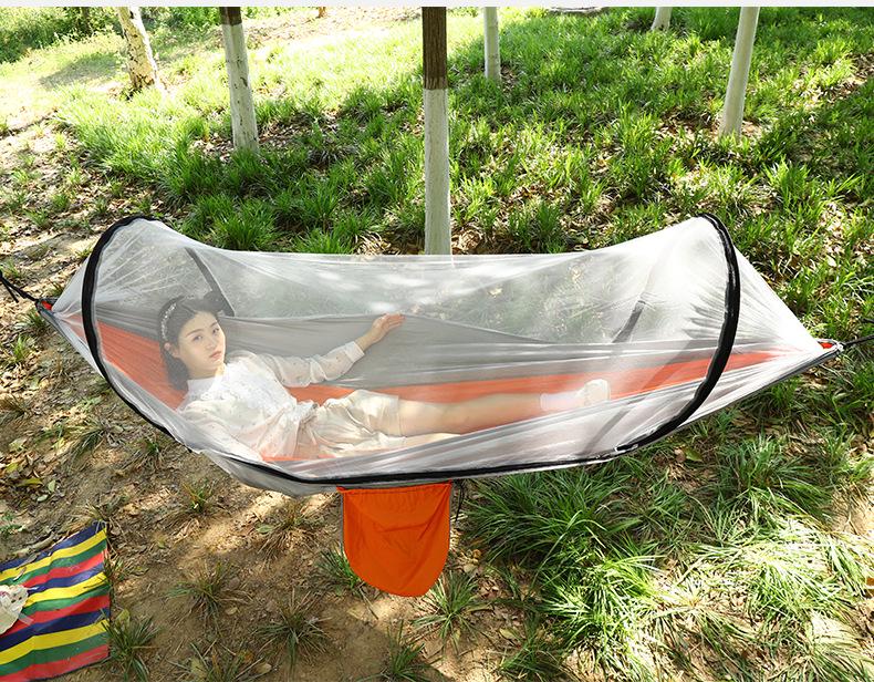 Quick-Open Double Parachute Cloth Hammock with Mosquito Net - Indoor/Outdoor Swing for One Person