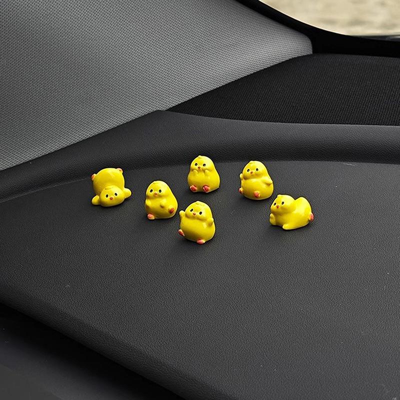 3/6Pcs Resin Ornaments For Auto Interior Dashboard Button Home Bedroom Office Living Room Mini Yellow Chick Car Decoration Gift
