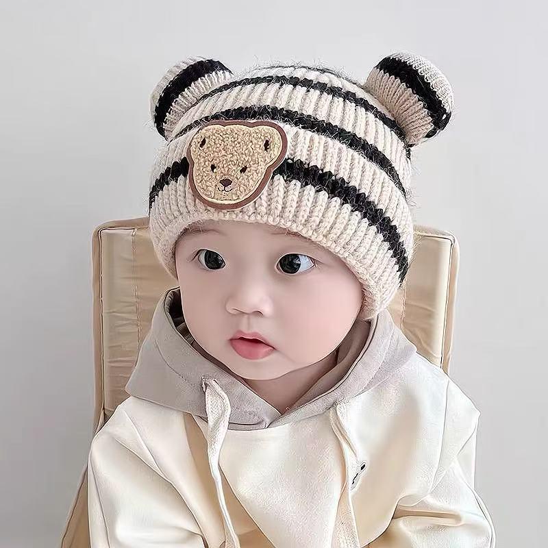 Beige Series Windproof Knitted Cartoon Earflap Hat for Kids - Warm Autumn & Winter Protection