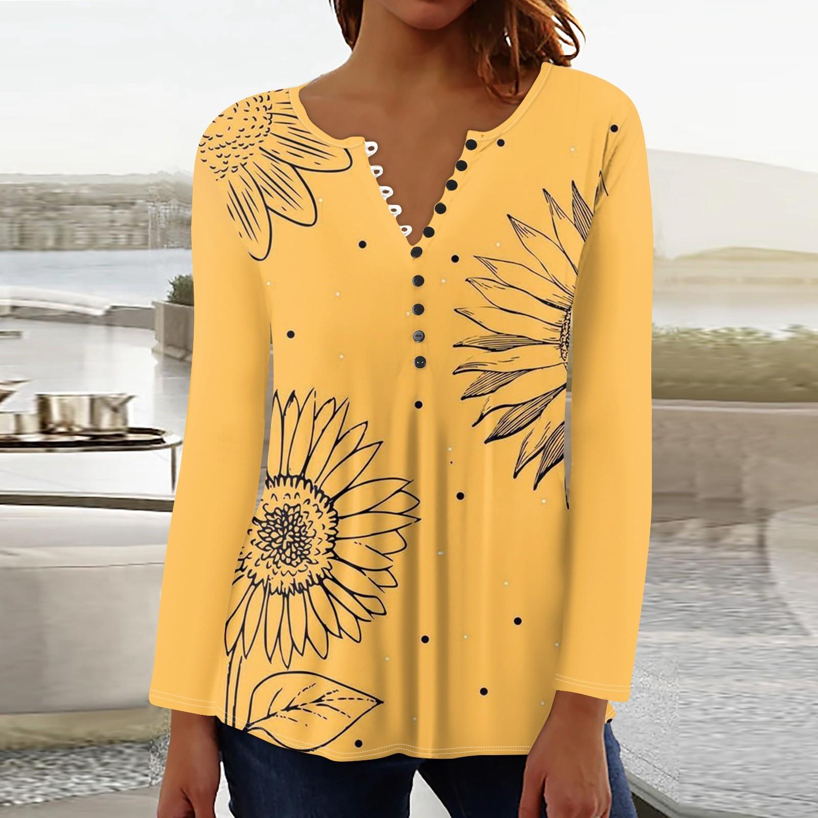 

Женский повседневный топ свободного покроя с длинным рукавом и пуговицами XXXL жёлтый