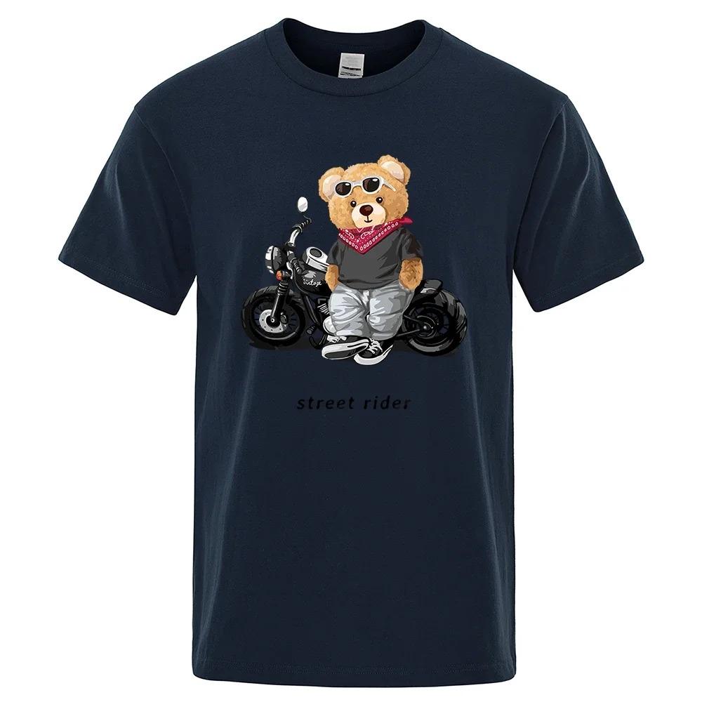 Motorcykelentusiast Street Ted Rider Tryckt T-shirt Herr Lös Casual Kortärmad Sommar Andningsbar T-shirt Bomullskläder