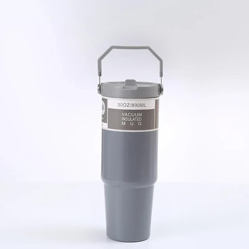 900ML Stainless Steel Thermos Mug With Straw Keeps Cold and Heat Thermal Mug Tumbler Outdoor Sports Thermal Water Bottle