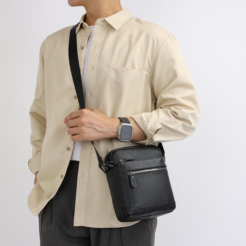 Men's leather backpack single shoulder crossbody square horizontal mobile phone bag small bag leisure bag