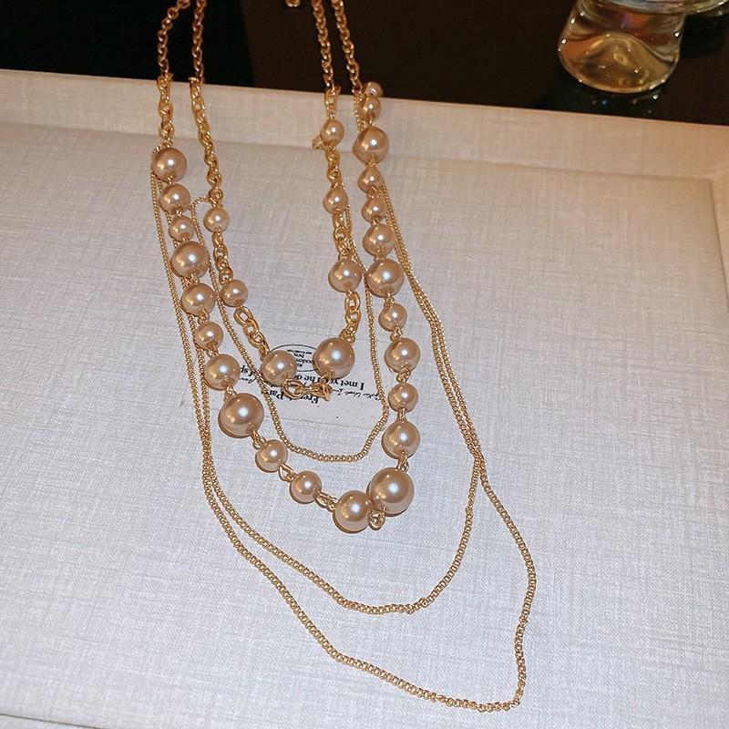 Diamond Water Drop Pearl Beaded Necklace Autumn and Winter French Light Luxury Sweater Chain Fashionable Versatile High-end Jewelry