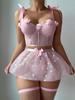 European and American Sexy Lingerie Set Sexy Flower Bow Strap Mesh Skirt Sexy Underwear Set