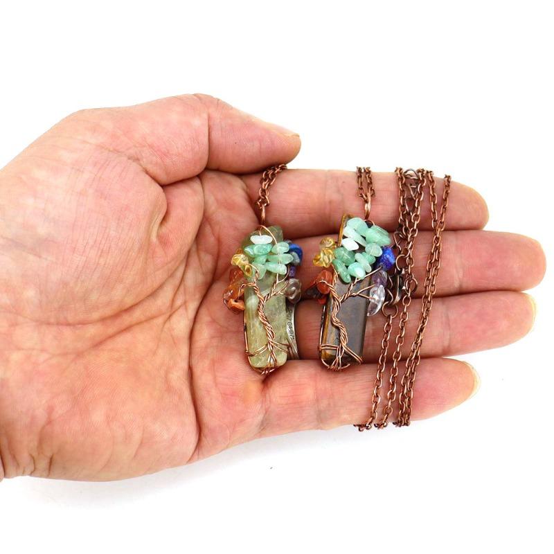 1PC natural stone irregular crystal strip amethyst tree of life gravel pendant necklace