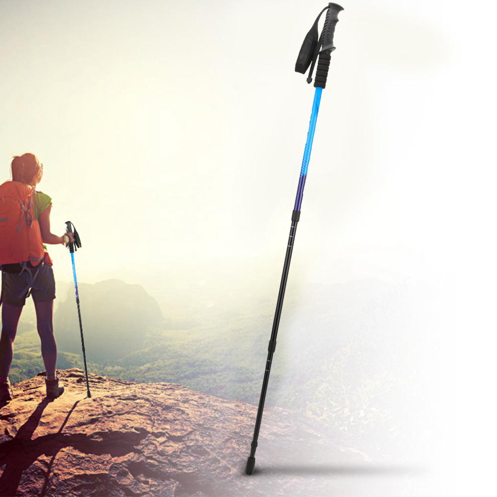 Třísekční Hliníková Slitina Tlumení Alpenstock Rovná Rukojeť Vnitřní Zámek Teleskopická Trekingová Hůl modrá 65 135cm