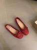 Französische flache Schuhe mit flachem Boden und niedrigem Ausschnitt Damenschuhe 2025 neue Retro-Wildleder kleine rote Schuhe Feenwind Ballettmütze Schuhe