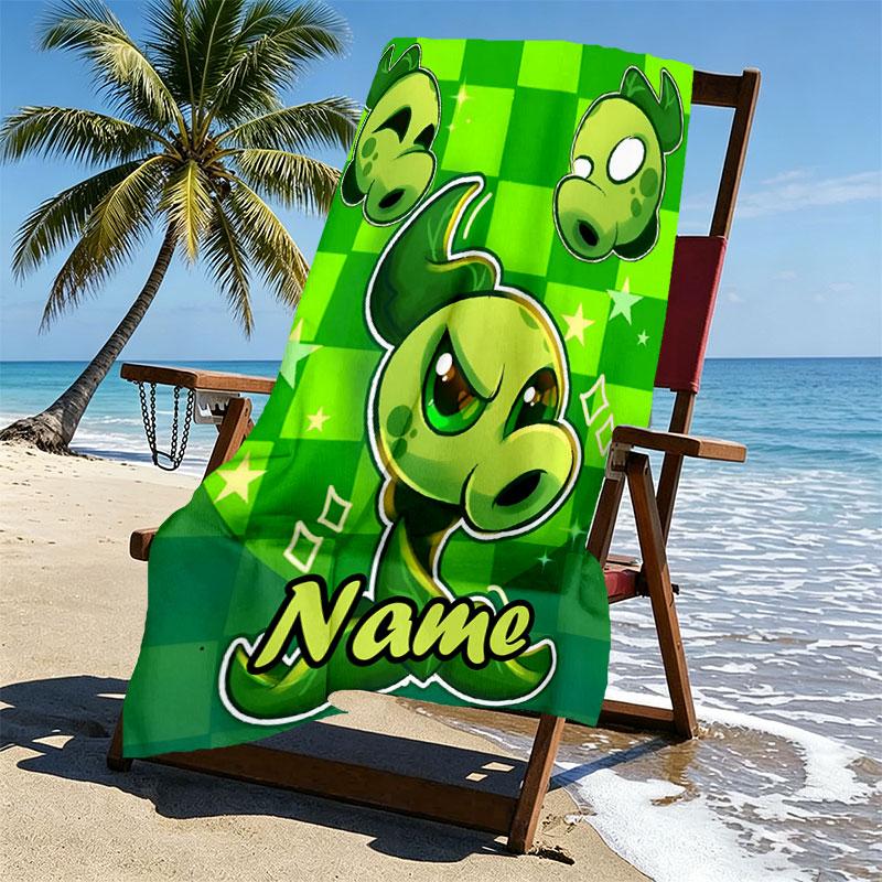 Custom Name Personalized Plants vs. Zombies Print Beach Towel, for Trip Camping Beach Party Home Decor, Birthday Gift for Family & Friends