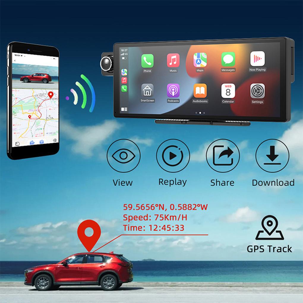 10.26 Inch Screen Car Dash Cam Wireless Carplay HD Rear Reversing Camera GPS Tracking DVR Dash Cam Video Player Android Auto