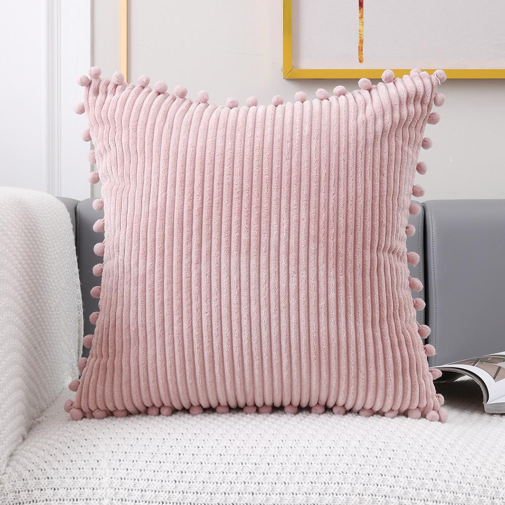 1pc Boho Decorative Pillow Covers with Pom-poms  Pillow Covers Corduroy Cushion Case Cute and Soft Square Throw Pillows