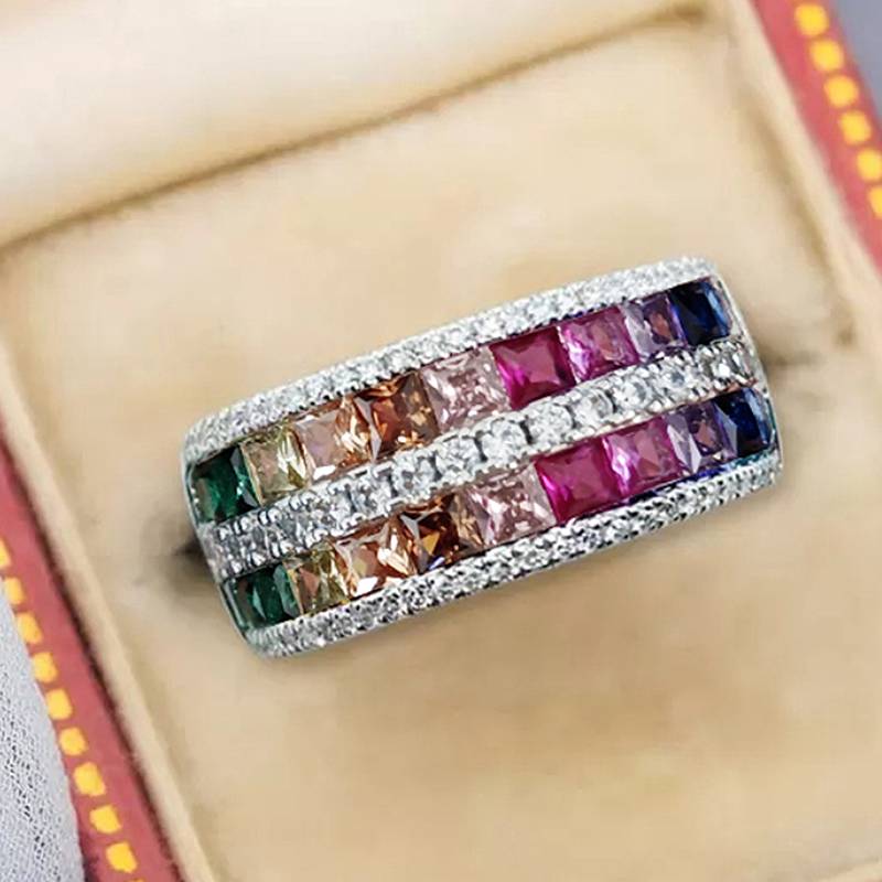 

Huitan Copper Color Women Ring with Shining Multiple Colors CZ Charming Party Wedding Accessories for Lady Engagement Zircon 7