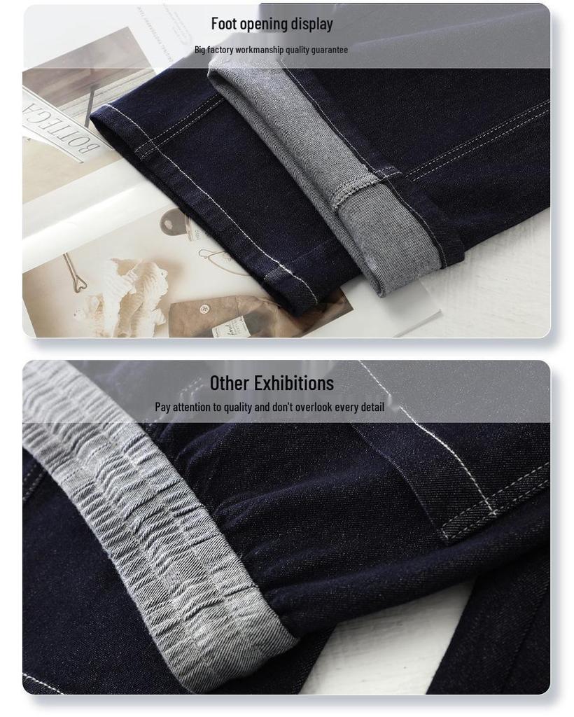 Damskie jeansy retro w kolorze ciemnoniebieskim z wysokim stanem - Nowość Wiosna i Jesień 2025 Wyszczuplający fason z prostymi nogawkami