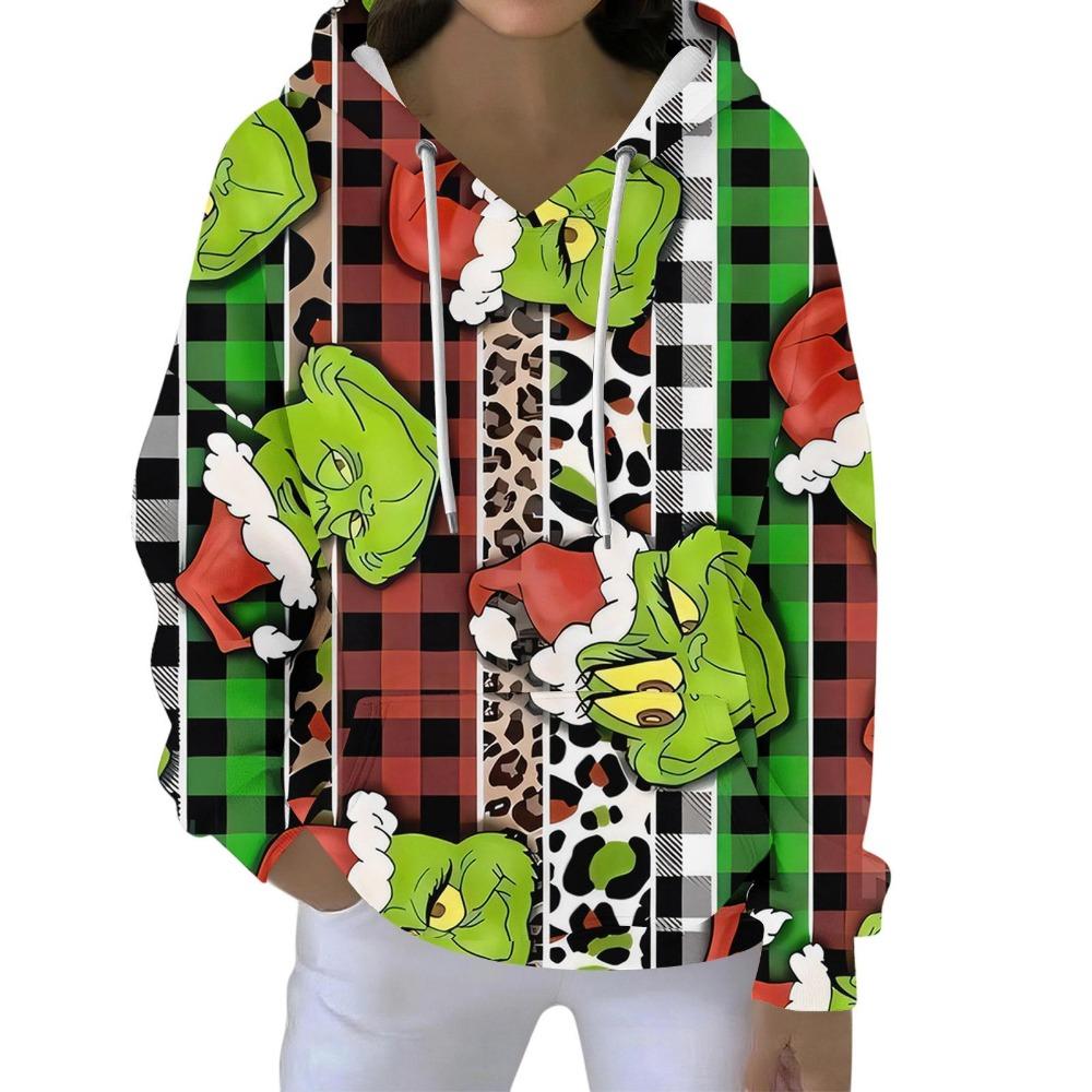 Fashion Men Women's Hoodies Christmas Green Fur Monster Print Pullover Cartoon Casual Sweatshirt Hoodies Long Sleeve Clothing