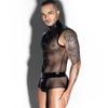 JSY Sexy Lingerie Men Body Underwear Set 2 Pieces Leather Top And Pant Set Bodysuit Nightwear Erotic Lingerie Porno Costume