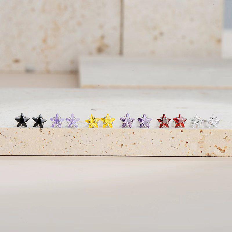 Beixi S925 Sterling Silver Star Crystal Stud Earrings 3mm