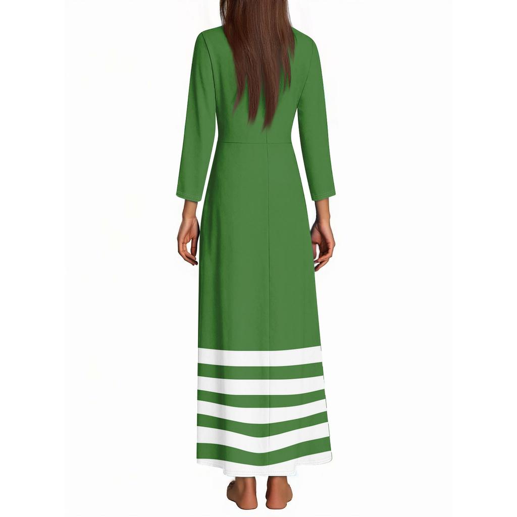 Women's Three-quarter Sleeves Fashionable Floral Stripe Print Loose Casual Comfortable Dress
