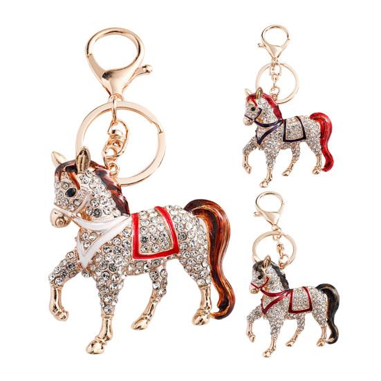 Keychain Pendant Sparkling Rhinestones Horse Design Metal Keyring Decorative Key Holder Friends Bag Decoration