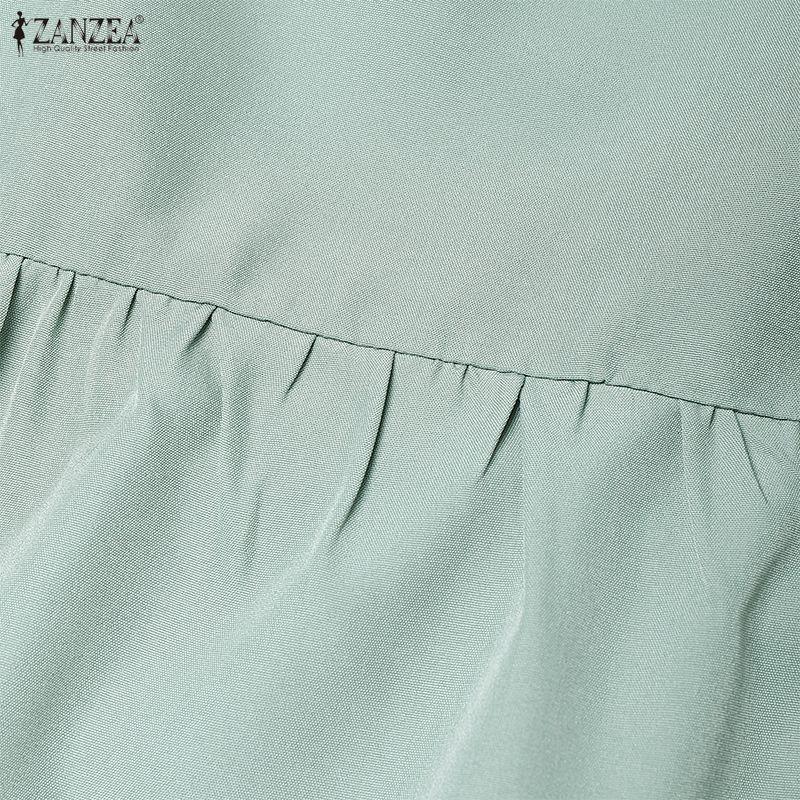 ZANZEA Damen Elegantes Spitze Patchwork Lässiges Stehkragen Ausgestelltes Langes Ärmel Lockeres Kleid