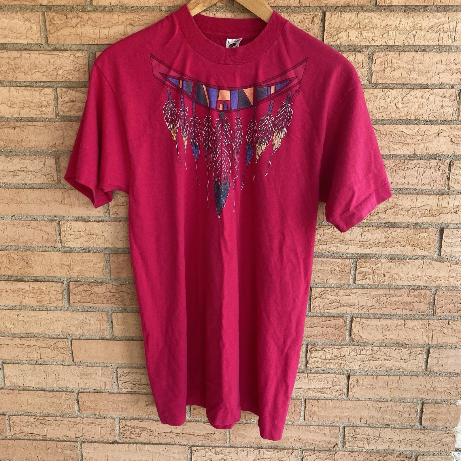 Vintage Single Stitch T Shirt Adult Large Dreamcatcher Fuchsia Pink Feathers 90s S