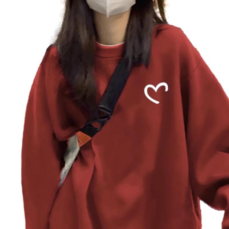 Plush Casual Loose Sweater: Heart Round Neck, Long Sleeve - Women's Fall/Winter Korean Style