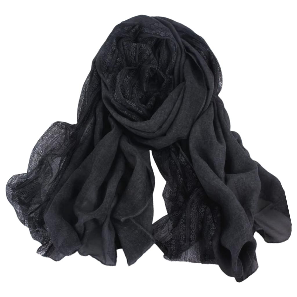 Black Shawl with Lace 180x90 - Cotton and Polyester