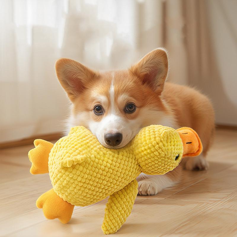Dog Plush Toy Yellow Duck Molar Chew Toy Bite Resistant Puppy Self Play Relieve Boredom Interactive Pet Toy for Small Dogs
