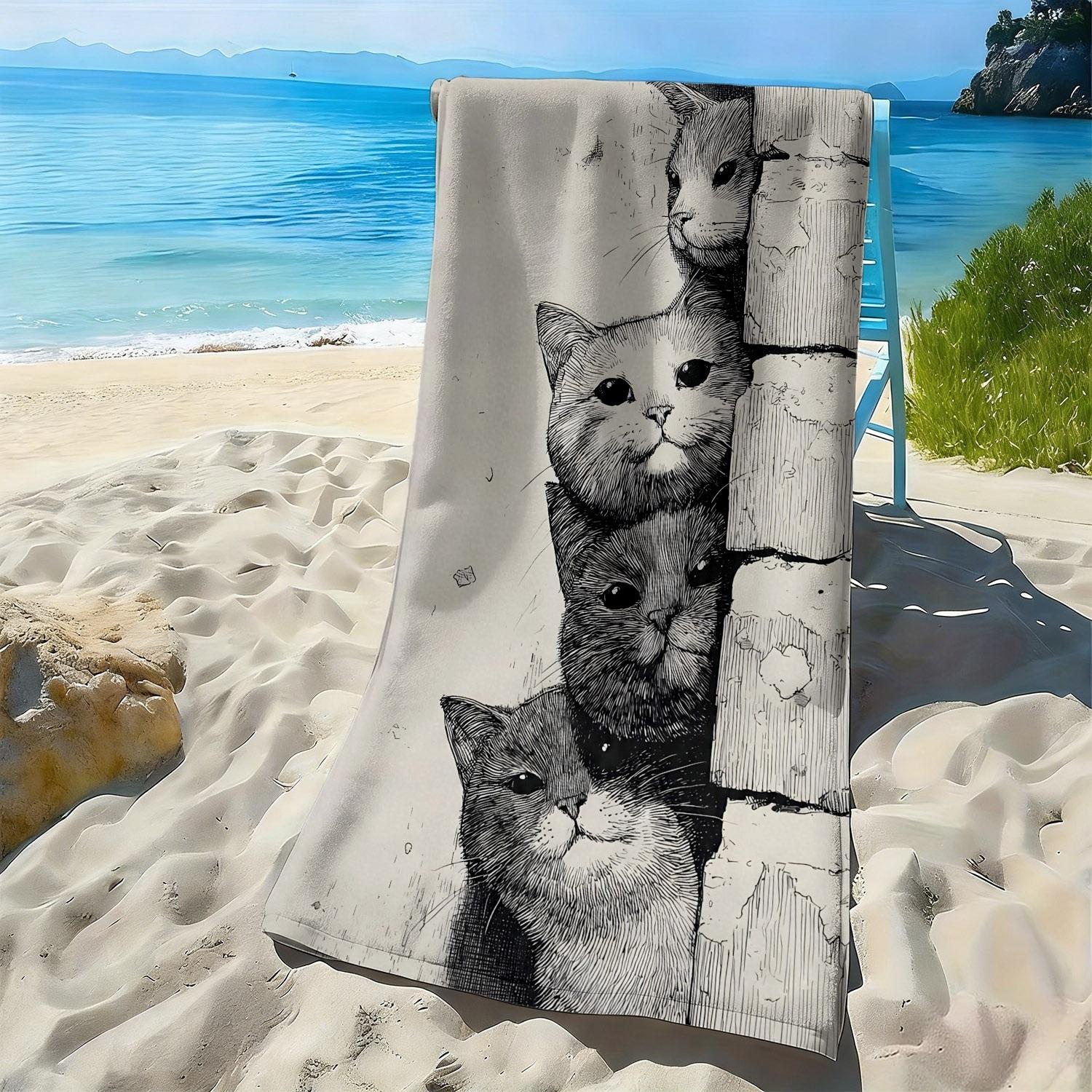 

Cat cartoon jigsaw puzzle pattern polyester microfiber beach towel is highly absorbent, suitable for swimming and beach outings W30*H60(CM)