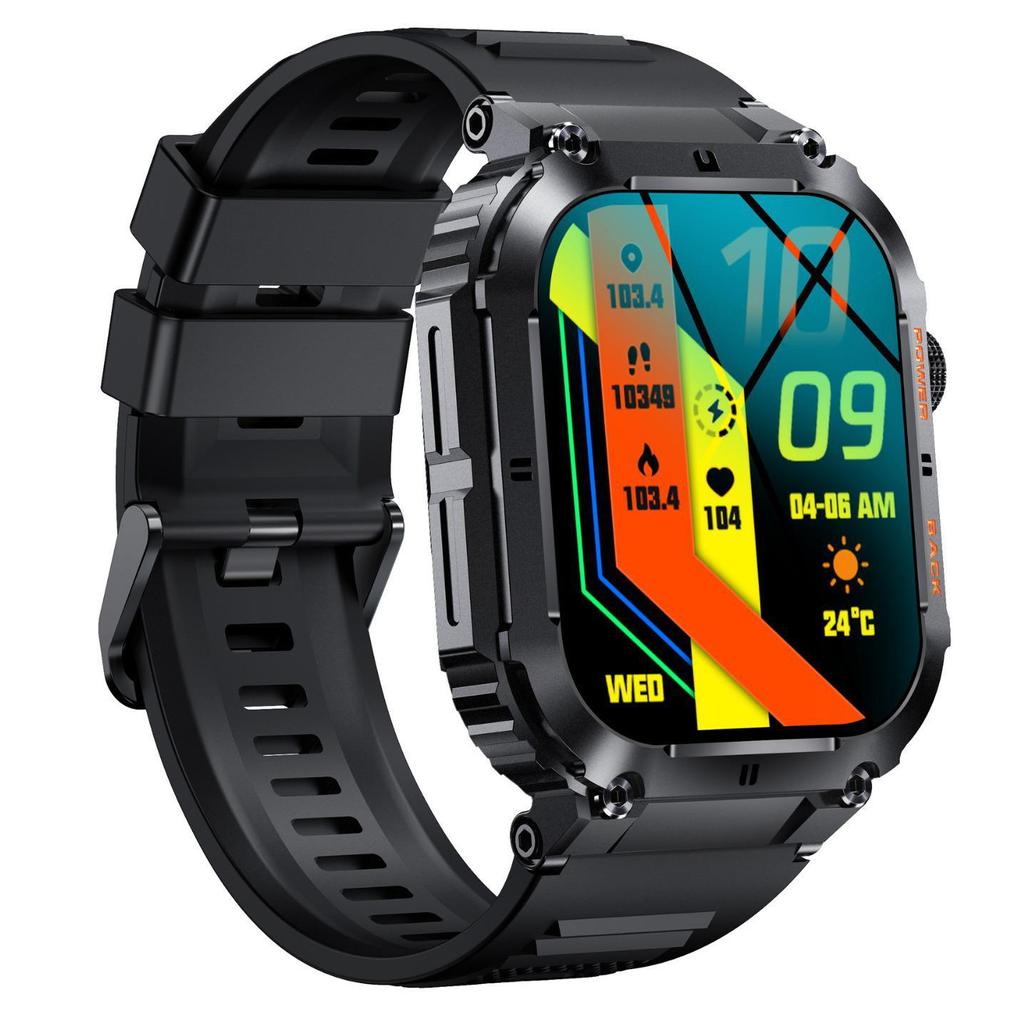 K57PRO Bluetooth Smartwatch: 1.96" Display, Heart Rate, Blood Pressure & Oxygen Monitoring, Music, Weather, and Call Capabilities.