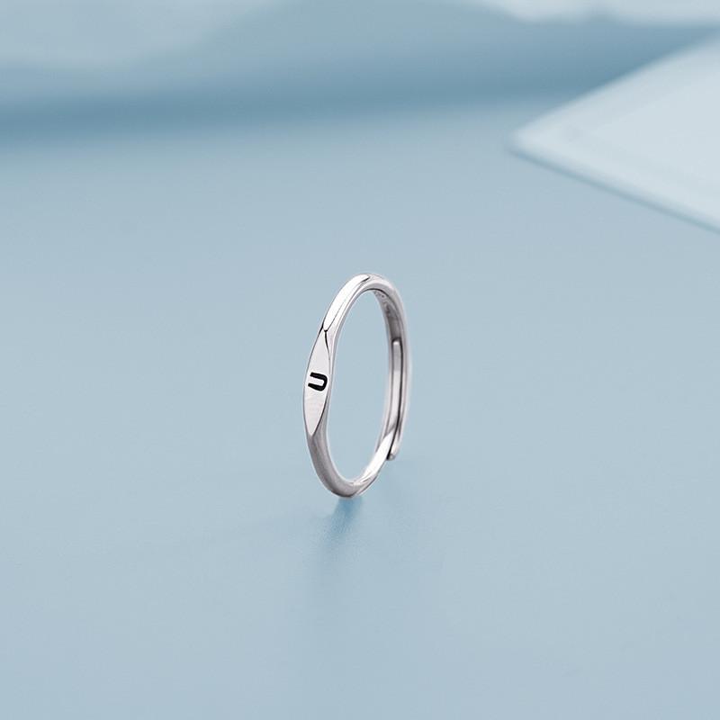 Stainless Steel Silver Color A-Z 26 Initial Letter Name Ring for Women Minimalist Thin Adjustable Finger Rings  Jewelry