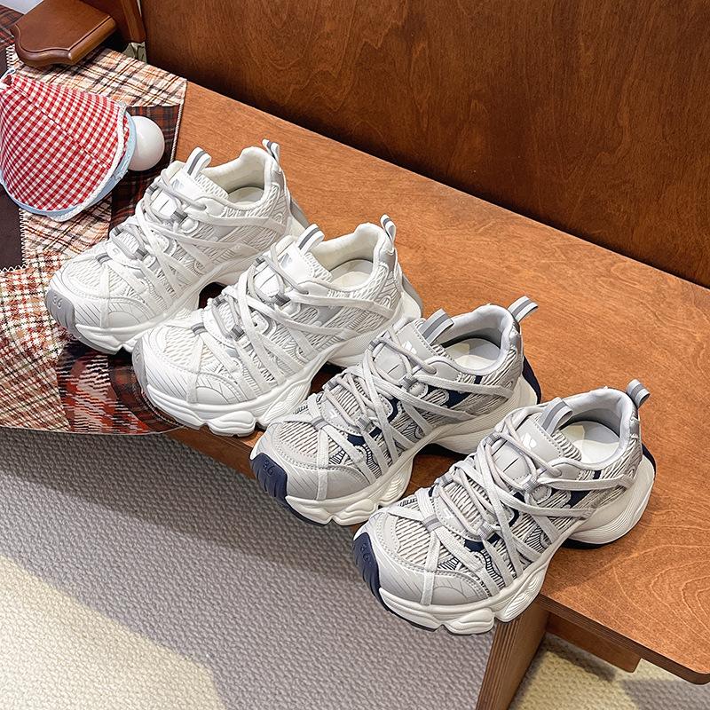 European station mesh thick-soled dad shoes women's 2025 spring new heightened breathable round head niche sports and leisure shoes