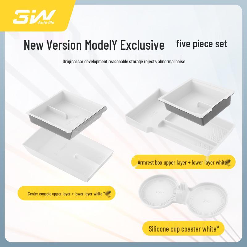 3W Silicone Pad for Tesla Model 3/Y Center Console Armrest, Dual Layer Storage Box