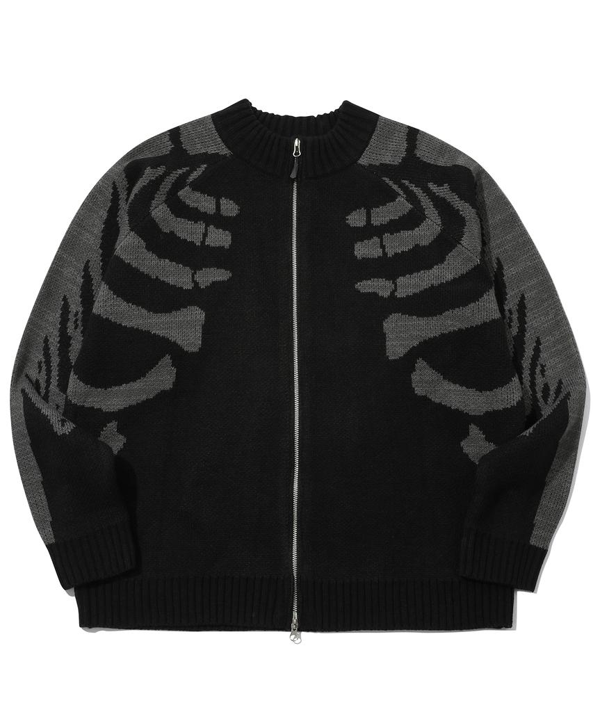 Cpgn Studio [2-Way] Skull Bone Knit Zip-Up Black