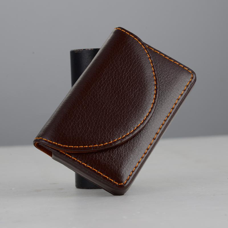 Leather & Stainless Steel Business Card Holder - Half Round Design 03