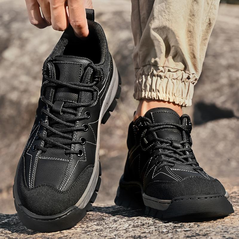 Quality Outdoor Men Lace Up Walking Sneakers Shoes Anti-slip Wearable Lightweight Leather Shoes Mountain Camping Climbing Shoes