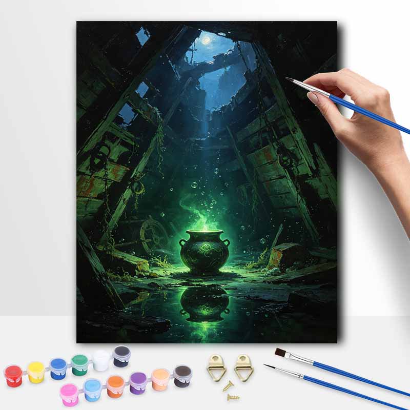 Halloween Magical Pot Green Mist Digital Oil Painting Coloring Painting Hand Painting Home Decoration