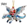 Durable Resin Decoration Santa Claus Dragon Rider Christmas Ornament, 2D Acrylic Red Decorative Pendant for Party with Flying Tree Hanging Decorations