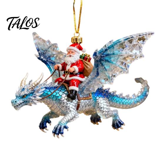 Durable Resin Decoration Santa Claus Dragon Rider Christmas Ornament, 2D Acrylic Red Decorative Pendant for Party with Flying Tree Hanging Decorations