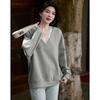 Petite Women's Korean Style Lace Patchwork V-Neck Drop Shoulder Sweatshirt