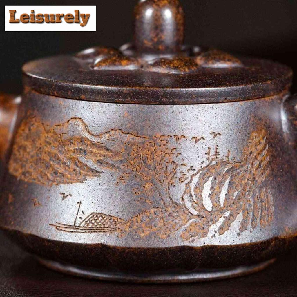 220 ml Yixing Fioletowy Gliniany Czajnik Ręcznie Robiony Krajobrazowy Garnek Surowy Ruda Wysoka Temperatura Opalany Drewnem Błotny Czajnik Z Filtrem Zestaw Do Herbaty Zisha