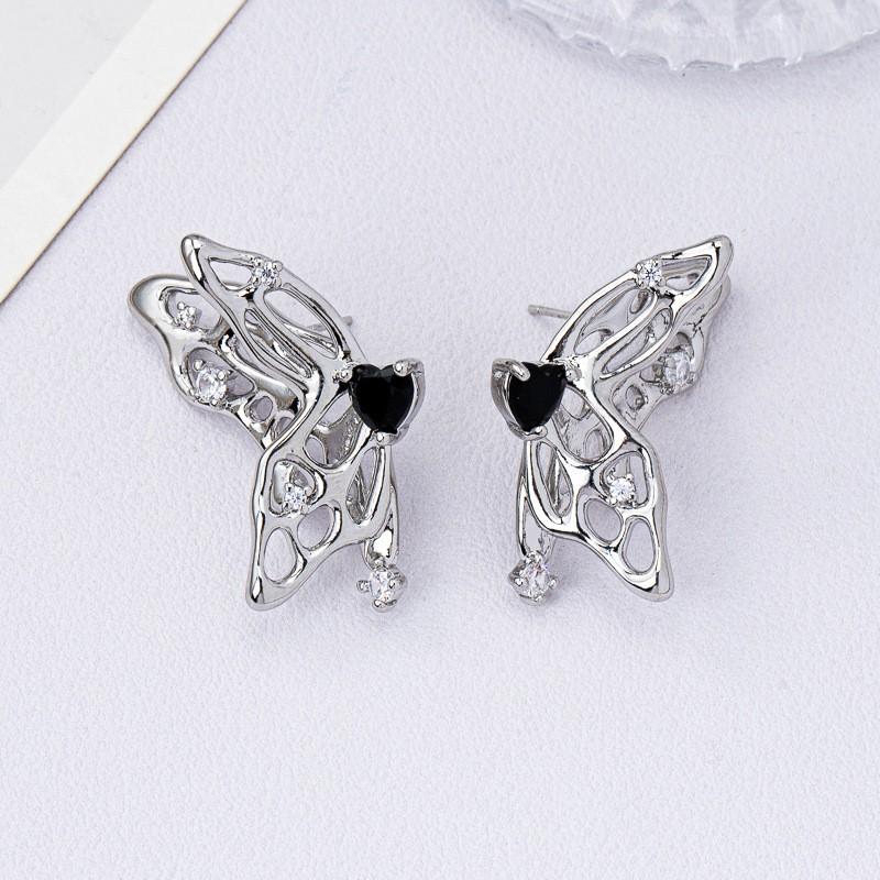 Sterling Hollow Butterfly Drop Earrings With Crystal Accents Vintage Chic Statement Jewelry Women 3D Hollow Butterfly Stud Earrings
