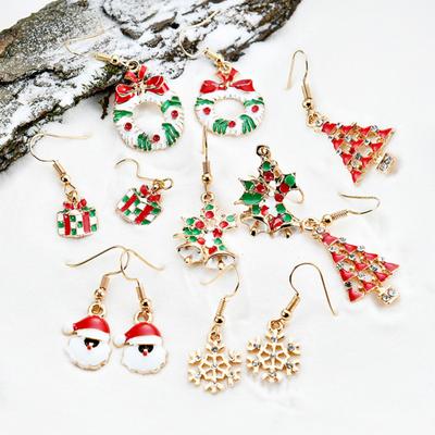 6 Pairs Santa Claus Snowflake Jingle Bell Ear Hook Women Earrings Xmas Jewelry