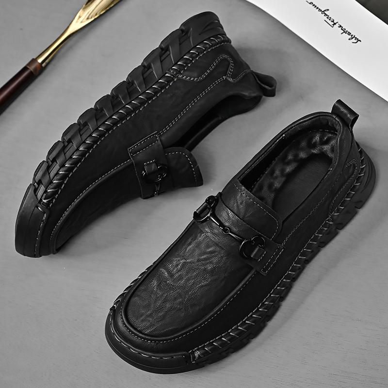 Klassische handgefertigte lässige Lederschuhe Herren-Loafer, bequeme Mokassins, flache Herrenschuhe, echtes Leder, Herrenschuhe