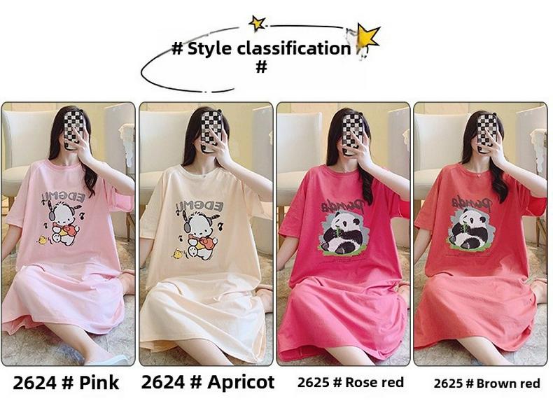 Women's Plus Size Summer Cartoon Nightdress – Lightweight, Round Neck, Short Sleeves, Mid-Length