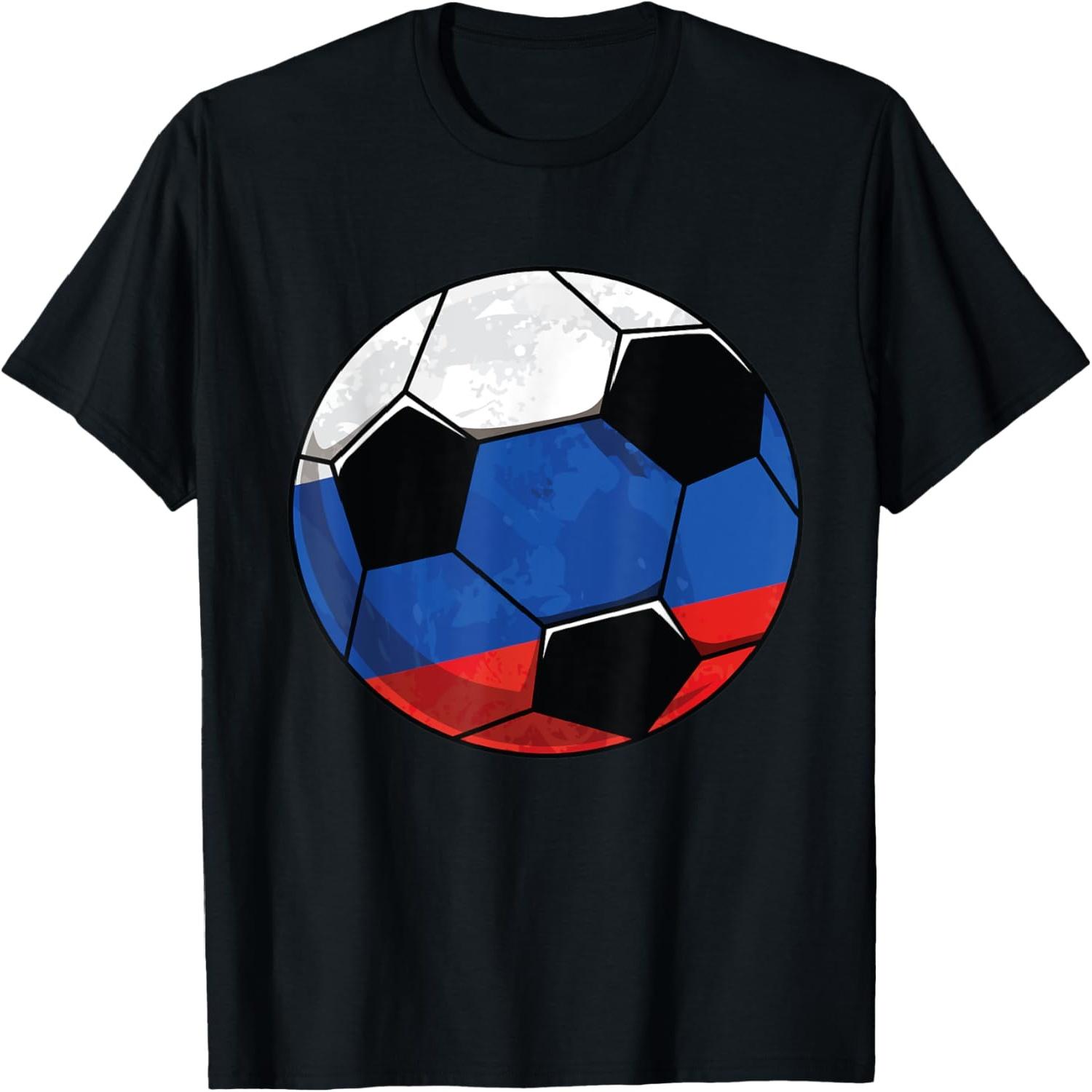 Russia Flag Soccer Ball Watercolor Style Football Fan T-Shirt S