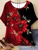 Sommer Damen Blumen T-Shirt 3D Druck Lockerer Schnitt Rundhals T-Shirts Bequeme Damenbekleidung Lässig Elegant Oversize Damen Oberteile