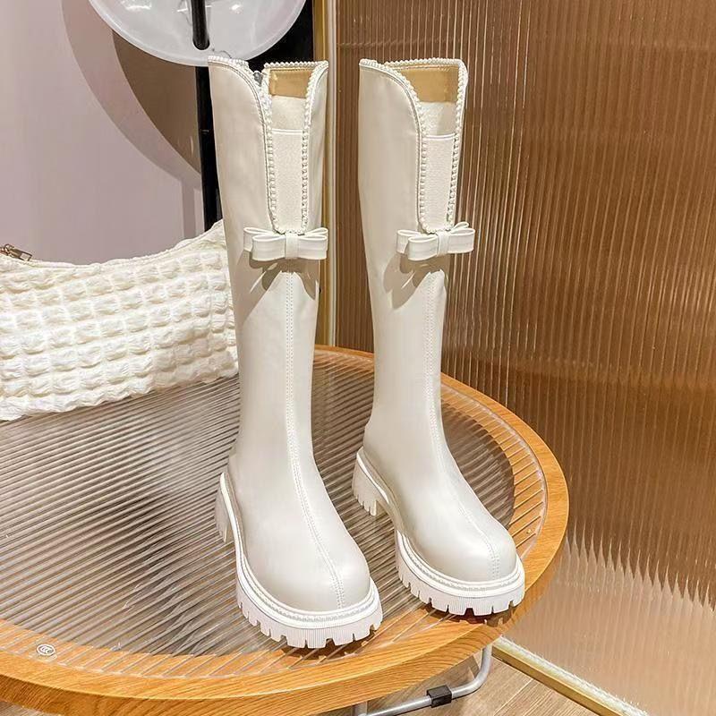 Fashion Versatile Boots Children's Pearl Bow But Knee Women's High Boots New In Autumn and Winter 2025