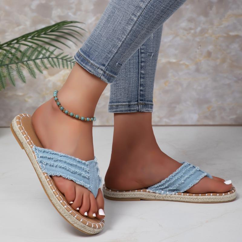 Flip Over Flat Bottomed Clip On Foot Plus Size Hemp Rope Flip Flops for Women, Comfortable Flat Bottomed Canvas Slippers for Women