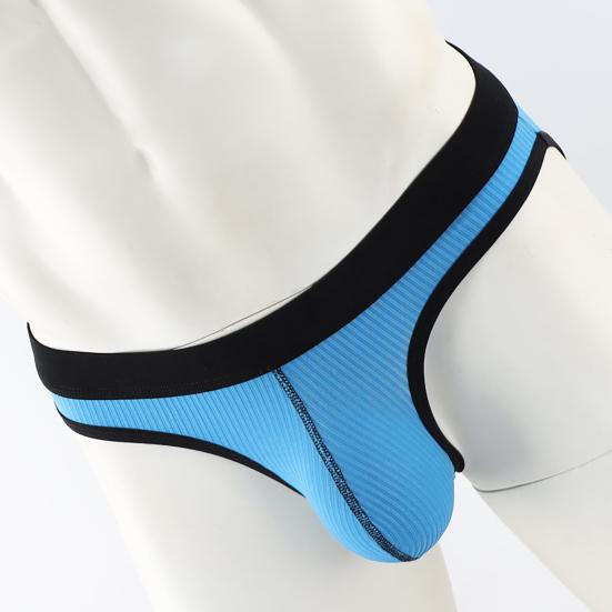 Men Briefs Ribbed Good Stretch Big Pouch Low Waist Color Block U Convex Close Fit Underpants Panties for Honeymoon